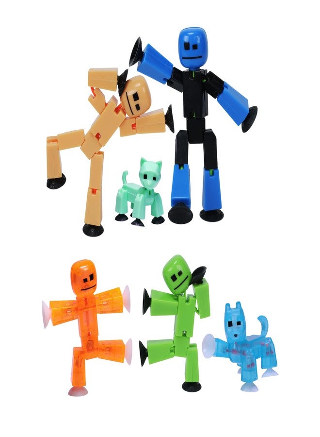 Zing Stikbot Family Pack, Set of 6 Stikbot Collectable Action Figures, Includes 2 Stikbots, 2 Junior Stikbots, 1 Dog, and 1 Cat, Stop Motion Animation - in Eco-Friendly Packaging, Age 4+ - Image 1